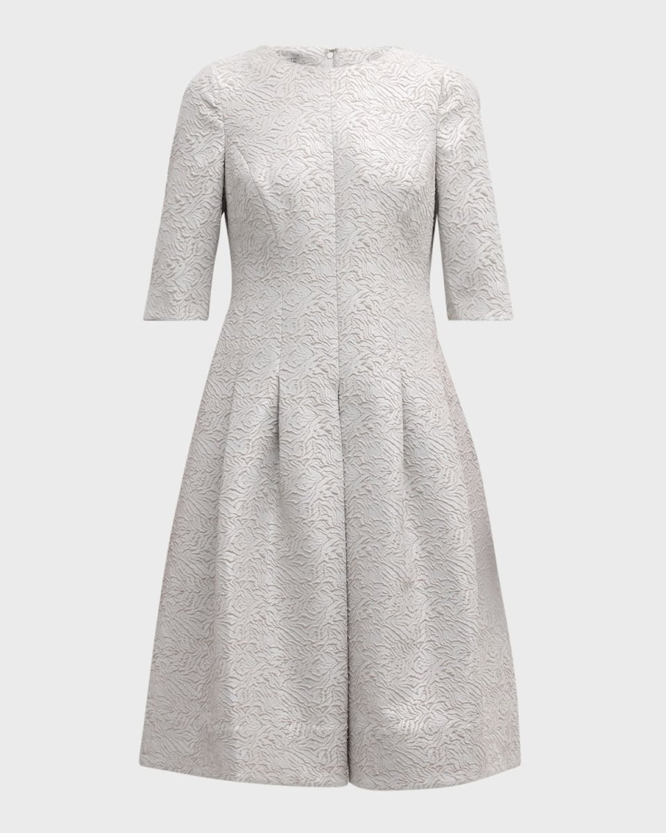 Pleated Metallic Jacquard Midi Dress